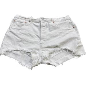 Levi's 501 Womens 34 White Denim Shorts Button Fly Cutoff Raw Hem Distressed